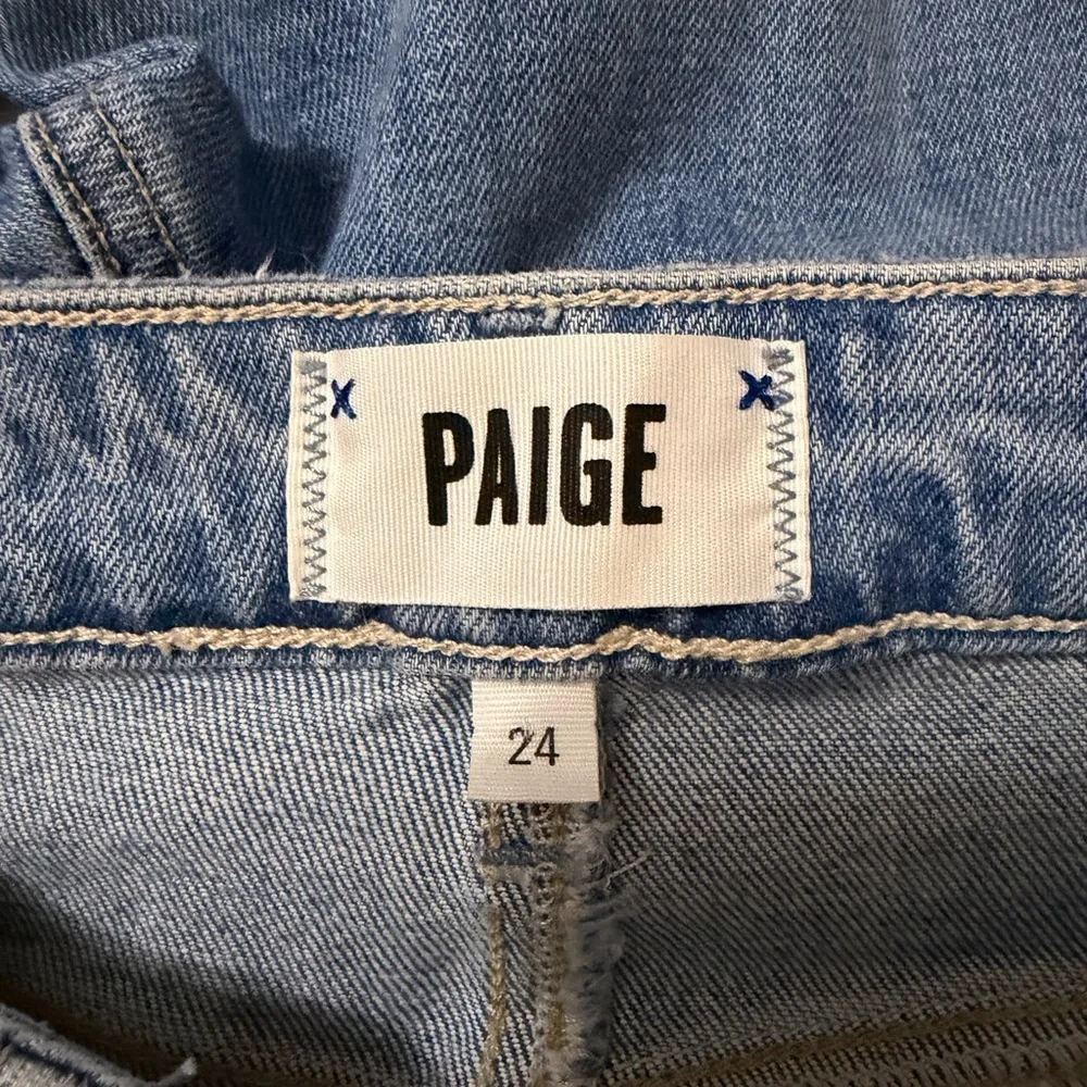 PAIGE Light Blue Straight Leg Jeans with Knee Rip